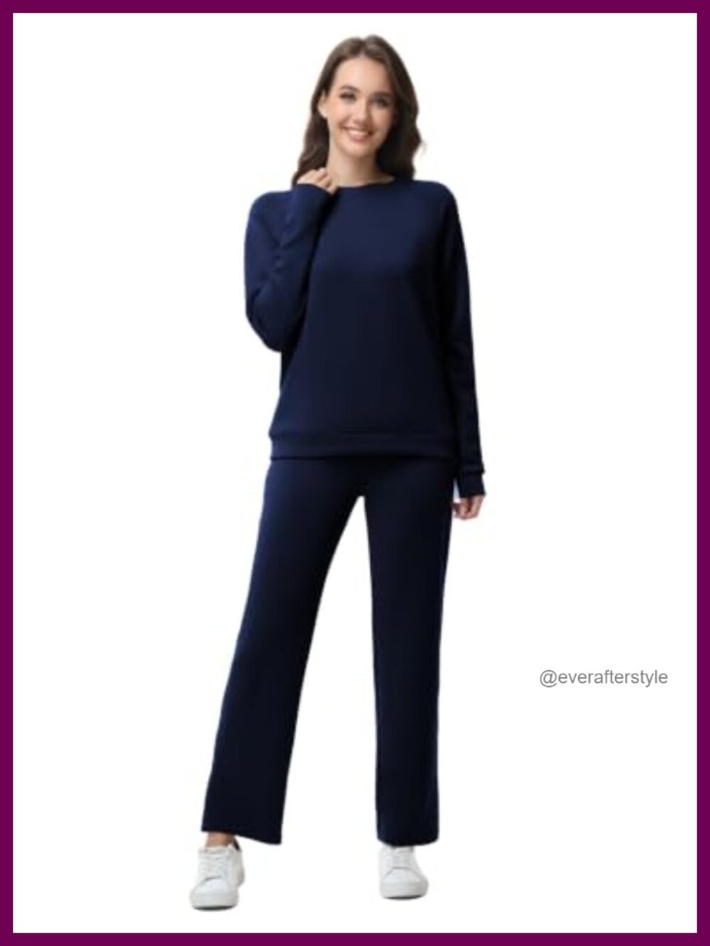 Modal Blend 2 Piece Lounge Set Crewneck Raglan Sleeve Straight Leg Pants Pockets